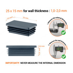 Rectangular end caps for 15x25 mm steel box section. Anthracite rectangular tube caps, plastic caps, end caps from EMFA.