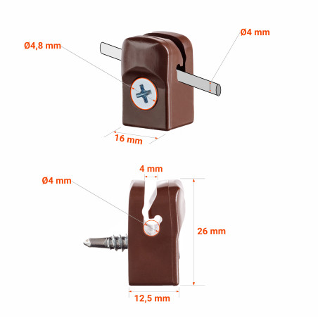 Plastic holder with screw for tensioning wire - Brown