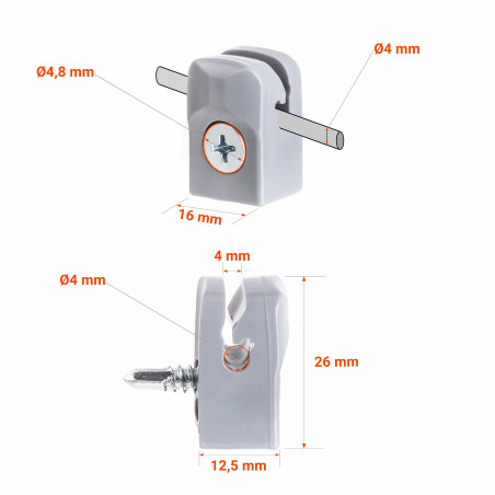 Plastic holder with screw for tensioning wire - Grey