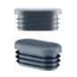 Oval plastic end cap 38x20 mm in anthracite, side and angled view with 3 ribs