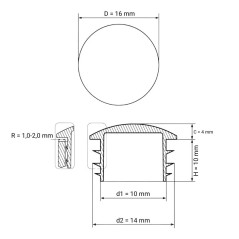 Convex insert cap for round tubes 16 mm White