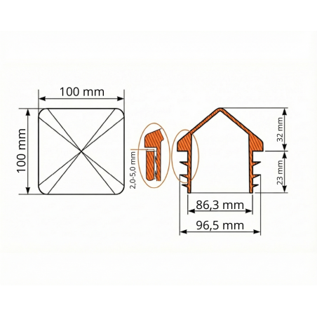 PE Pyramid End Cap for Square Tubes 100x100 EMFA GmbH