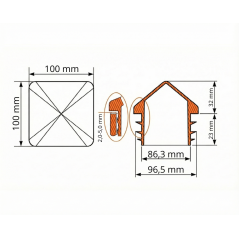 PE Pyramid End Cap for Square Tubes 100x100 Grey