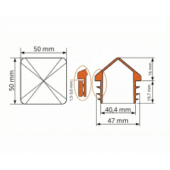PE Pyramid End Cap for Square Tubes 50x50 Brown