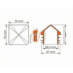 PE Pyramid End Cap for Square Tubes 70x70 Grey