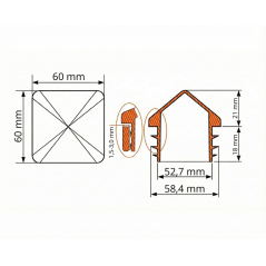 PE Pyramid End Cap for Square Tubes 60x60 Grey
