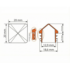 PE Pyramid End Cap for Square Tubes 20x20 Brown