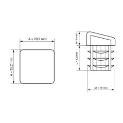 Angled square insert cap 20x20 mm Black