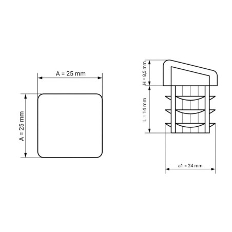 Angled square insert cap 25x25 mm Black Angled square insert cap 25x25 25x25 square tube insert EMFA GmbH