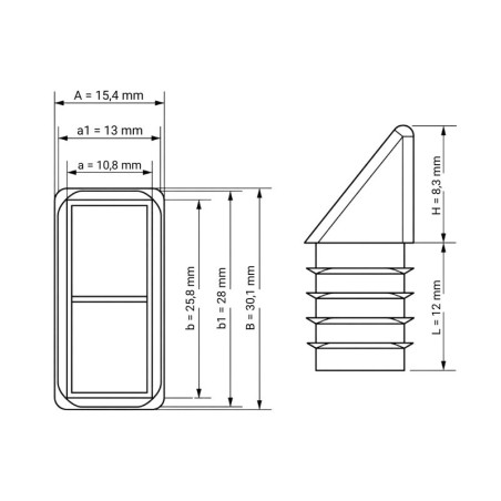 Angled square insert cap 15x30 mm Black Angled square insert cap 15x30 15x30 angled square insert EMFA GmbH