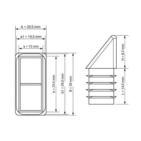 Angled square insert cap 20x30 mm Black Angled square insert cap 20x30 20x30 angled square insert EMFA GmbH
