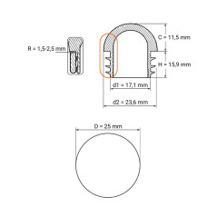Domed insert cap for round tubes 25 mm Grey