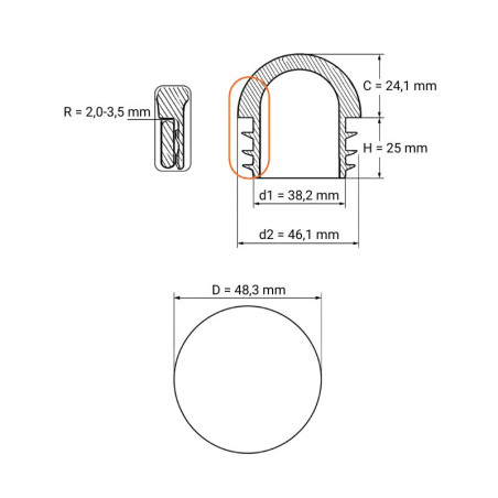 Domed insert cap for round tubes 48,3 mm Grey Domed insert cap for round tubes 48,3 round tube insert caps 48,3 EMFA GmbH