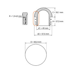 Domed insert cap for round tubes 60,3 mm Grey