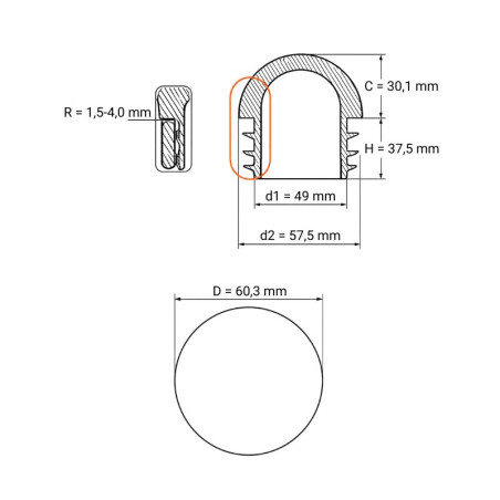 Domed insert cap for round tubes 60,3 mm Grey Domed insert cap for round tubes 60,3 round tube insert caps 60,3 EMFA GmbH