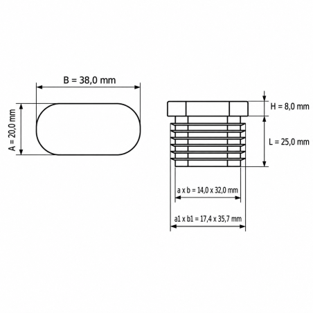 Angled oval tube insert 20x38 mm oval tube end cap 20x38 EMFA GmbH
