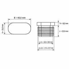 Angled oval tube insert 20x40 mm Black