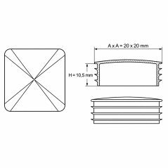 Square insert cap with chrome-plated metal cover 20x20 mm Black