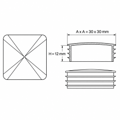 Square insert cap with chrome-plated metal cover 30x30 mm Black
