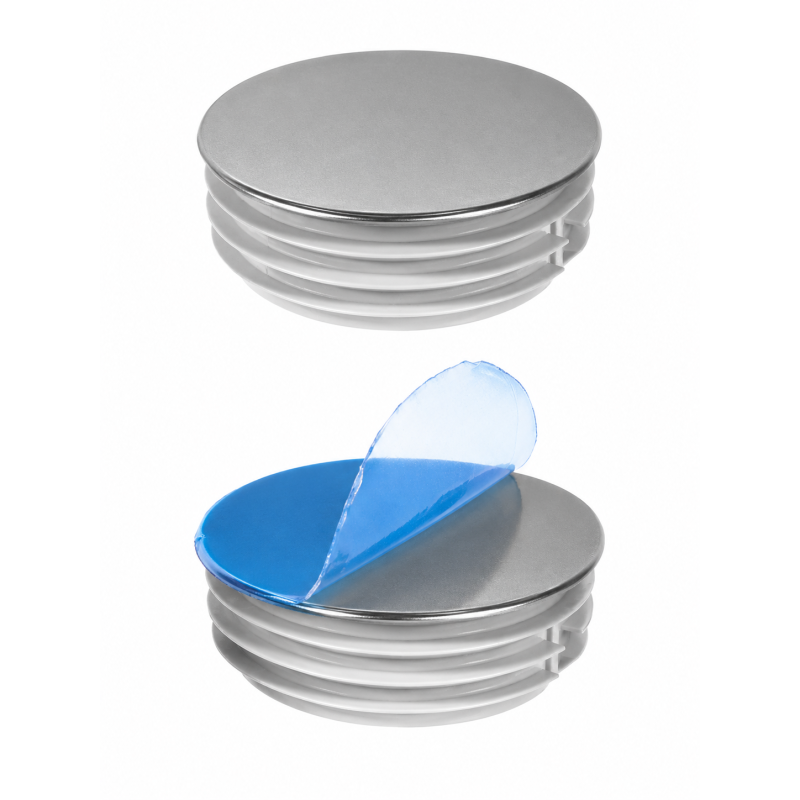 Round insert cap with chrome-plated metal cover 25 mm Chrome effect Round insert cap with chrome-plated metal cover 25 mm Chrome effect