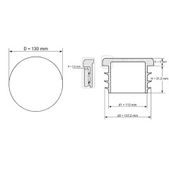 Round tube insert with reflective sticker 130 mm Black