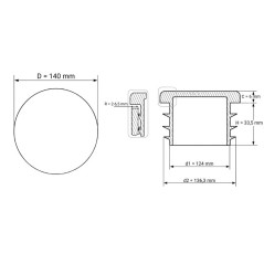 Round tube insert with reflective sticker 140 mm Black