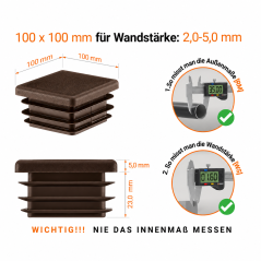 Square end caps for steel box section 100x100 mm Brown square end cap 100x100 plastic square tube inserts 10x10 cm End cap