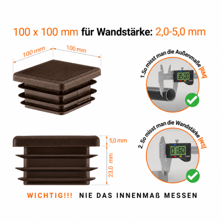 Square end caps for steel box section 100x100 mm Brown square end cap 100x100 plastic square tube inserts 10x10 cm End cap