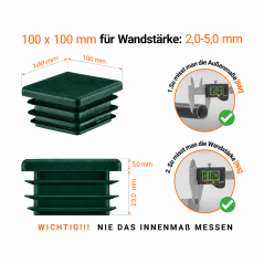 Square end caps for steel box section 100x100 mm Green square end cap 100x100 plastic square tube inserts 10x10 cm End cap
