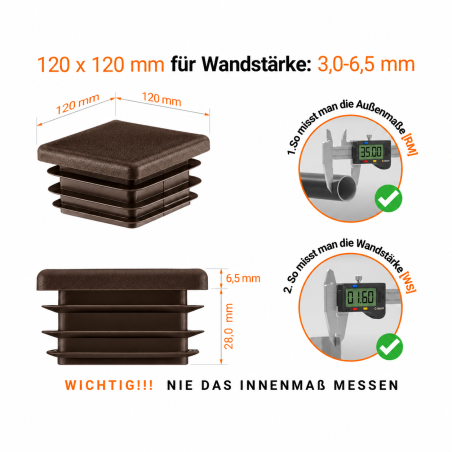 Square end caps for steel box section 120x120 mm Brown square end cap 120x120 plastic square tube inserts 12x12 cm End cap