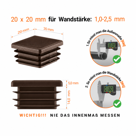 Square end caps for steel box section 20x20 mm Brown square end cap 20x20 plastic square tube inserts 2x2 cm End cap for sq