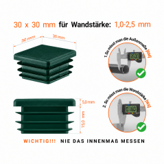 Square end caps for steel box section 30x30 mm Green square end cap 30x30 plastic square tube inserts 3x3 cm End cap for sq