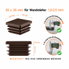 Square end caps for steel box section 35x35 mm Brown colour