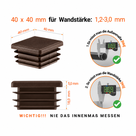 Square end caps for steel box section 40x40 mm Brown square end cap 40x40 plastic square tube inserts 4x4 cm End cap for sq