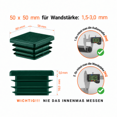 Square end caps for steel box section 40x40 mm Green square end cap 40x40 plastic square tube inserts 4x4 cm End cap for sq