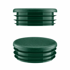 Green plastic plug for 76 mm round tube. Plastic pipe end caps, round tube inserts, round plastic end caps from EMFA.