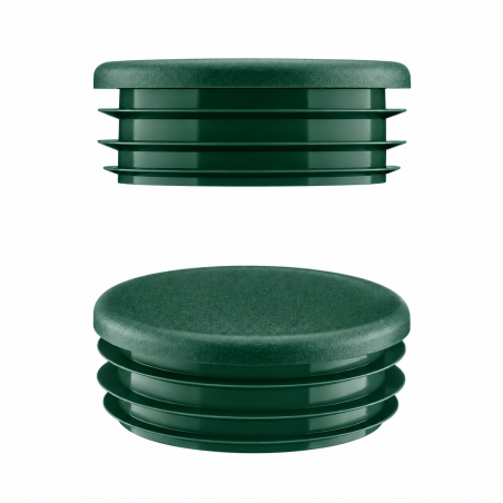Green plastic plug for 20 mm round tube. Plastic pipe end caps, round tube inserts, round plastic end caps from EMFA.
