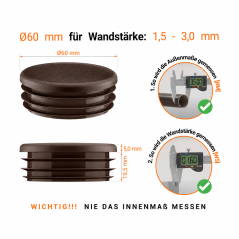 Brown plastic plug for 60 mm round tube. Plastic pipe end caps, round tube inserts, round plastic end caps from EMFA.