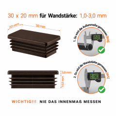 Rectangular end caps for 20x30 mm steel box section. Brown rectangular tube caps, plastic caps, end caps from EMFA.