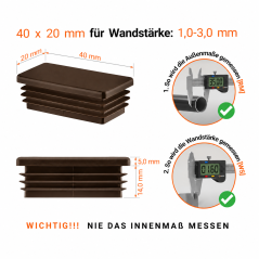 Rectangular end caps for 20x40 mm steel box section. Brown rectangular tube caps, plastic caps, end caps from EMFA.