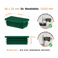 Rectangular end caps for 20x40 mm Green colour