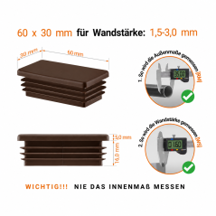 Rectangular end caps for 30x60 mm Brown colour