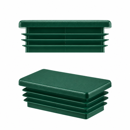 Rectangular end caps for 30x80 mm steel box section. Green rectangular tube caps, plastic caps, end caps from EMFA.