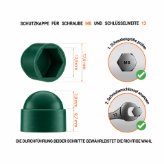 Acorn nut cap M8 key 13 Green 10 year guarantee!