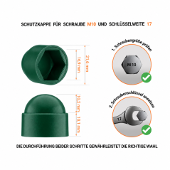 Acorn nut caps M10 key 17. Bolt caps in Green colour