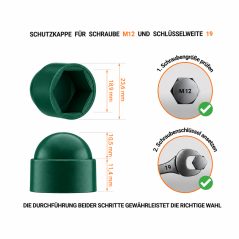 Acorn nut cap M12 key 19 Green 10 year guarantee!