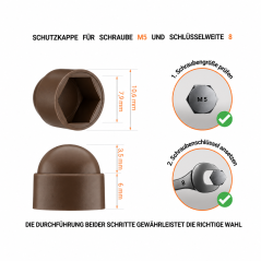 Acorn nut caps M5 key 8. Bolt caps in Brown colour