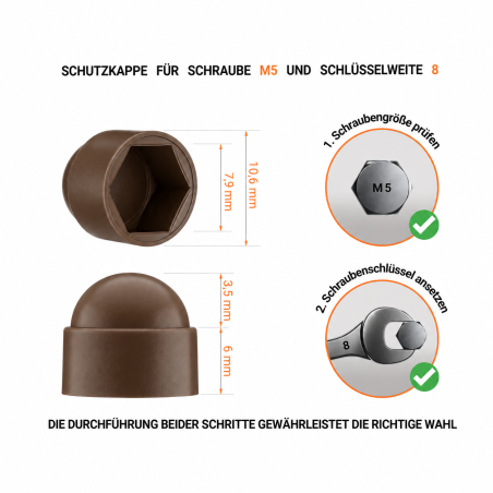 Acorn nut cap M5 key 8 Brown 10 year guarantee!