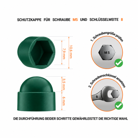 Acorn nut cap M5 key 8 Green 10 year guarantee!