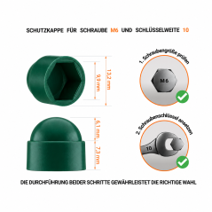 Acorn nut caps M6 key 10. Bolt caps in Green colour